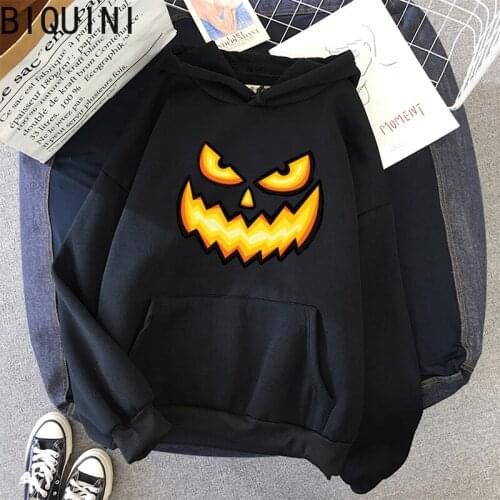 Halloween pumpkin facial features horror unisex print Sweatshirt Hoodie pattern fleece casual basic student hoody long sleeve