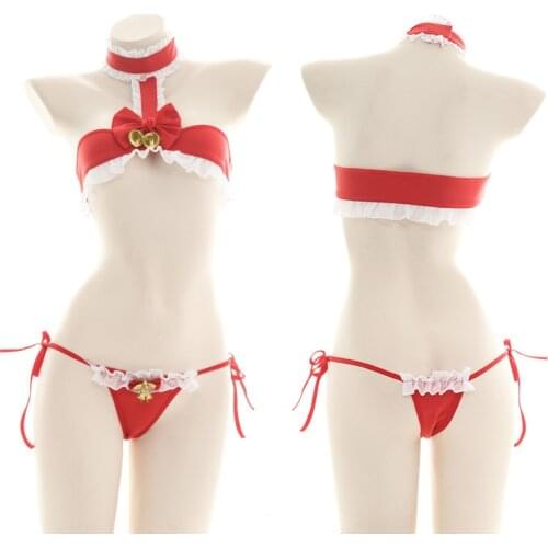 Kawaii Ddlg Christmas Lingerie Femm Stripper Clothes Sexy Cute Maids Outfit Micro Bikini Mini Bra and Panty Set Underwear Women