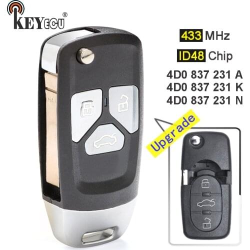 KEYECU 433MHz ID48 P/N: 4D0 837 231 A/ K/ N Upgraded Flip 3 Button Remote Car Key Fob for Audi A3 A4 A6 A8 B5 RS4 RS6 TT Quattro