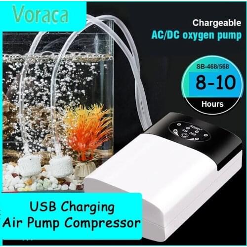 Aquarium Oxygen Air Pump Compressor Fish Tank Dual Air Stone USB Charging Portable Exhaust Ultra Silent Mute Outdoor Fishing