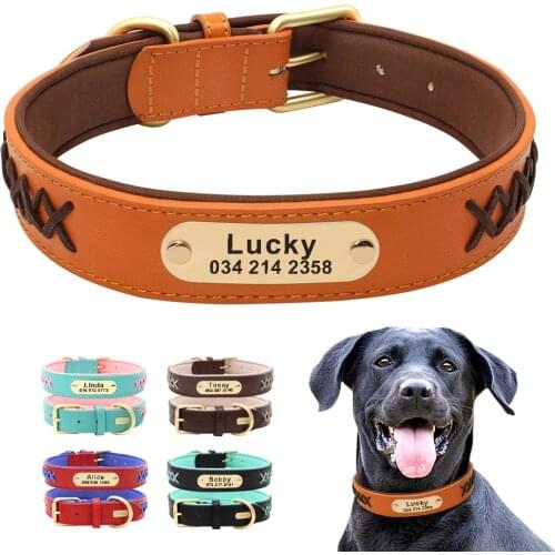Leather Customized Dog Collar Personalized Nameplate Pet Collar Braied Dog Collars Engraved ID Tag for Small Medium Large Dog