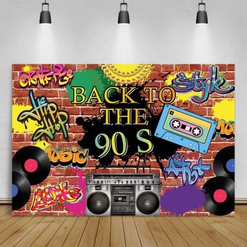 Laeacco Back To The 90s Disco Party Carnival Brick Wall Photographic Background Radio Recorder Pattern Backdrop Photo Studio