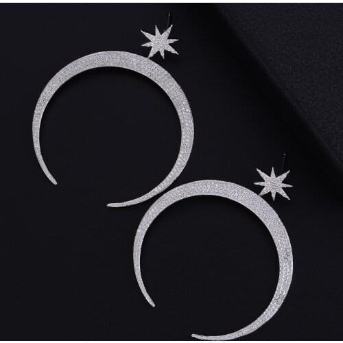 LARRAURI Trendy Simple Star/Moon Earrings Delicate Luxury Cubic Zirconia Party Wedding DUBAI Silver Dangle Drop Earrings