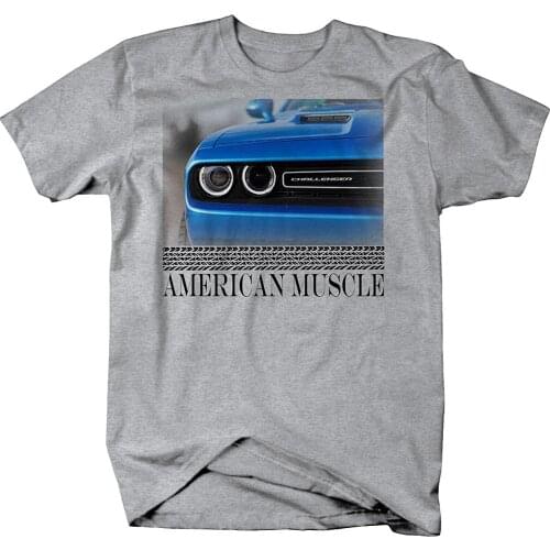2019 Hot sale Fashion American Muscle Car Challenger Blue Grill Halo Headlights T-shirt Tee shirt