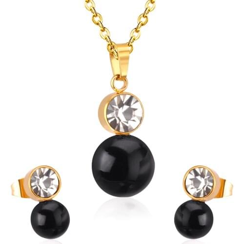 LUXUKISSKIDS CZ Stainless Steel Wedding Bridal Dubai Jewelry Set Fake Pearl Necklace Earrings For Women Fashion Jewelry Sets