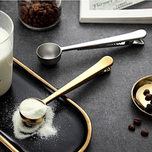 2 in 1 Coffee Spoon Clip Stainless Steel Long Handle Multifunctional Food Spoon With Bag Sealing Clamp Home Office Coffee Shop