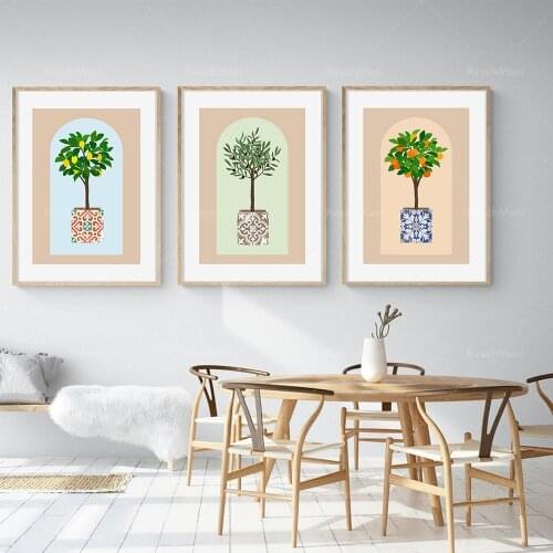 Citrus tree plant print wall art, 3 piece set, olive lemon orange tree print, abstract plant print set decoration poster