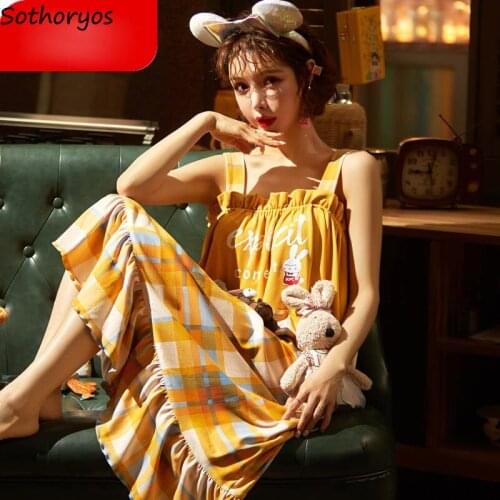 Nightgowns Women Sexy Female Sleepwear Cotton Soft Printed Casual Strap Sleeveless Summer Loose Sweet Korean Style Kawaii Chic
