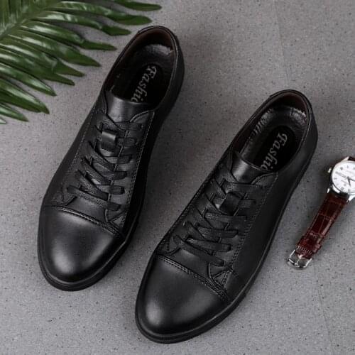 Genuine Leather Shoes Men Sneakers Black White Shoes Man Street Footwear Fashion Brand Mens Casual Shoes