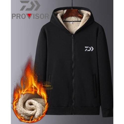 DAIWA Fishing Clothes Mens Outdoor Plus Velvet Thick Jacke Keep Warm Hooded Jacket Mountain Climbing Sports Fishing Jacket