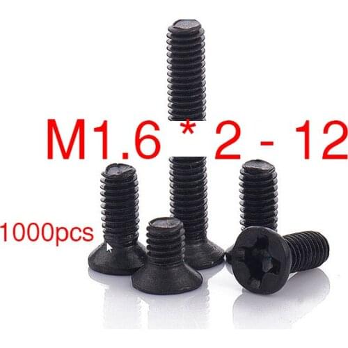 Wholesales 1000pcs machine screws M1.6*3/4/5/6/8/10/12 DIN965 Flat Head Countersunk Phillips Machine Screws
