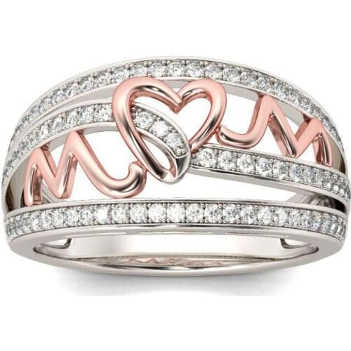 Hollowed out LOVE MOM Rose Gold Rings for Woman Girls CZ Finger Jewelry Mothers Day Gift Bijoux Dropshipping
