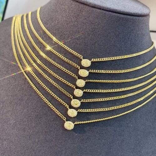 Ins Style 18k Gold Cuban Link Chain Necklace Oval Shape Natual Yellow Diamond Jewelry Party Gifts