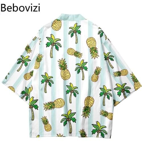 Pineapple Strawberry Print Beach Japanese Streetwear Cardigan Women Men Harajuku Haori Kimono Top Yukata Clothes Hawaiian Shirt