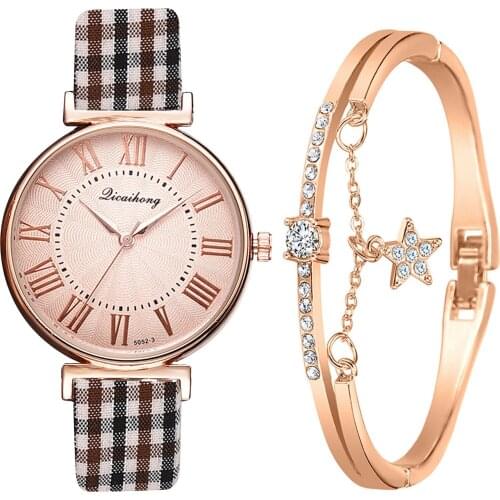 Simple Quartz Watch Dial Plaid Strap Quartz Watch Bracelet Decoration Wristwatch Montre Femme Relogio Feminino Drop Shipping