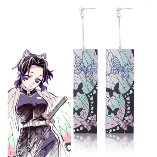 Demon Slayer Kimetsu no Yaiba Earrings Kamado Tanjirou Cosplay Acrylic Shinobu Butterfly Earrings for Women Men Jewelry Gift