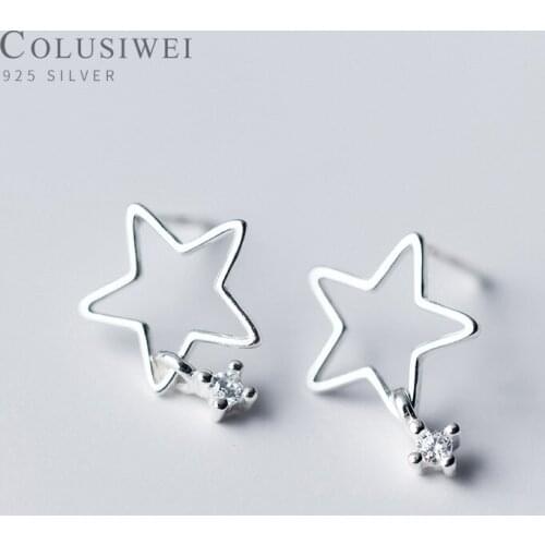 Colusiwei Authentic 925 Sterling Silver Twinkling Zircon Hollow Out Cute Star Stud Earring for Women Japanese Style Fine Jewelry
