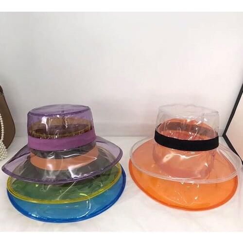 New Korean Version Of PVC Transparent Ladies Summer Fisherman Bucket Hat Fashion Photo Big Brim Holiday Sun Hat Harajuku Quality