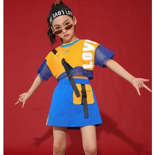 Blue Girl Sets Jazz Dancer Outfit Cheerleader Uniform Stage Costume Hip Hop Dancewear Festival Clothing Designer Clothes DL8114