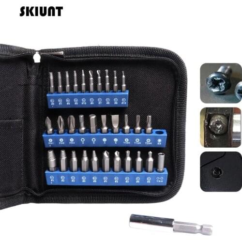 SKIUNT 32Pcs Screwdriver Extractor Set Magnetic HSS Screw Driver Bits Disassemble Broken Drill Bits Remover Repair Tools Kits