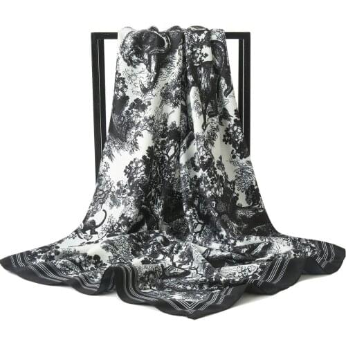 Temperament Scarf Ladys Simple Graffiti Ink Painting Printing Shawl Decorate Square Scarf Silk Scarf Womens Headdress
