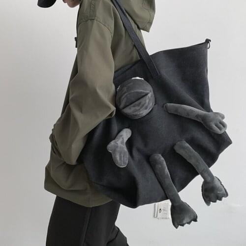 Fun Personality Large Capacity Tote Bags Big Joker Canvas Travel Bag Shopping Bag With Frog Toy Ladies Shoulder Handbags