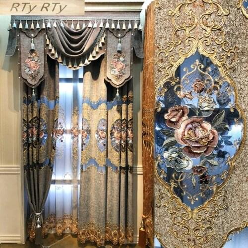 High-grade European Pastoral Curtains for Living Room Hollow Chenille Curtains for Bedroom Embroidery Curtain Tulle