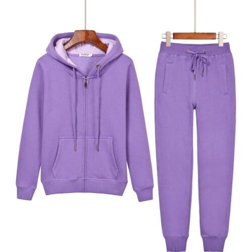 Women 2020 Spring Autumn Pure Color Sport Hoodie Suit Female Zipper Long Sleeve Tops 2 Piece Set Casual Top+Pants Tracksuit Y524