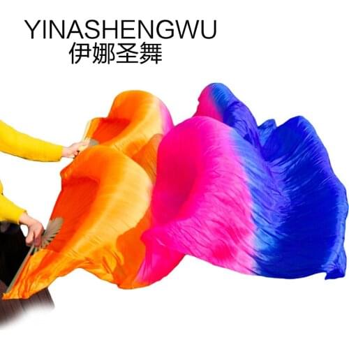 1 Pair Dance Fans Bamboo Ribs Natural Silk Stage Performance Props Dye Fans Women Belly Dance Silk Fans orange+ rose+royal blue