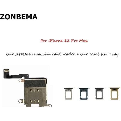 10set Dual Sim Card Reader connector Flex Cable For iPhone 12 Pro Max Sim Card Tray Slot Holder Adapter Replacement Parts
