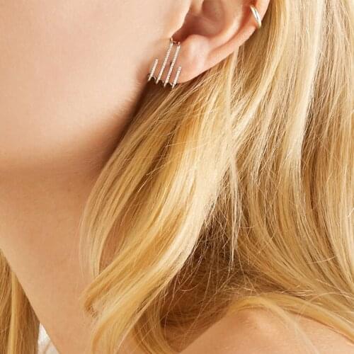 100% 925 Sterling Silver Young Girl Jewelry Fake Multi Piece CZ Bar Stud Earring Fit Small Ear