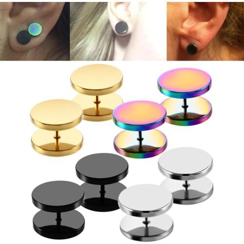 2PCS Steel Fake Ear Plug Ear Tunnels Punk Plugs and Tunnels Stretcher Ear Tunnel Stud Earring Fake Piercing Sex Body Jewelry