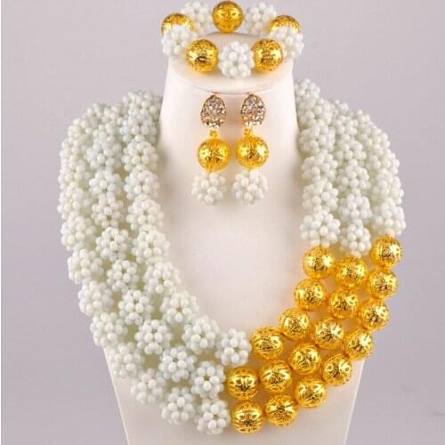 White Jewelry Set Crystal Ball Beaded Necklace African Wedding Beads