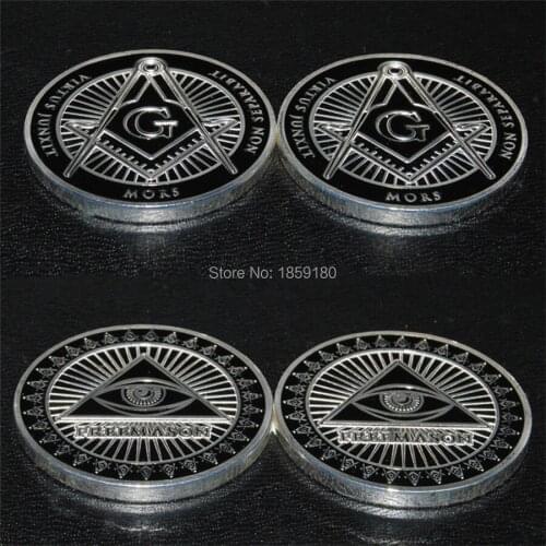 Free shipping 10pcs/lot,NEW! Masonic Challenge Coin Square Compass Freemason Eye Case Fraternity