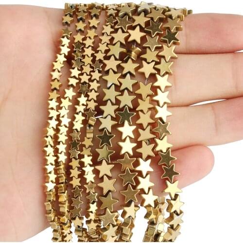 Natural Stone Gold Color Plated Hematite Star Shape Loose Beads for Jewelry Making Diy Bracelet Necklace15" Pick Size 4/6mm