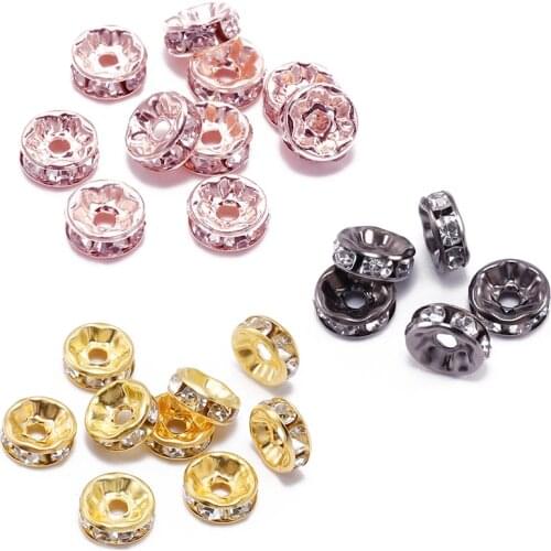 50pcs 4 6 8 10 12mm Gold Silver Rhinestone Rondelles Crystal Bead Loose Spacer Charm Beads for DIY Jewelry Making Accessories