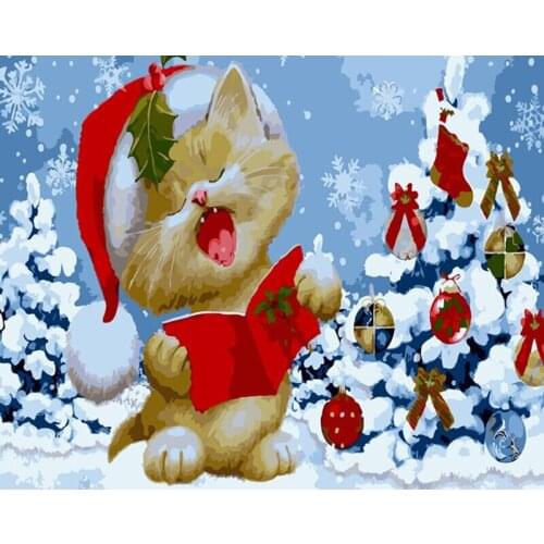 DIY Digital Painting By Numbers christmas cat oil painting mural Kits Coloring Wall Art Picture Gift framelessEaster