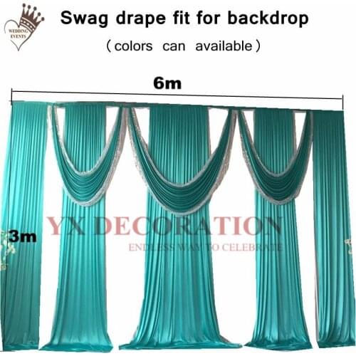 Turquoise Color Swag Drapery Valance With Silver Sequin Only For Wedding Backdrop Stage Background Party Event Decoration
