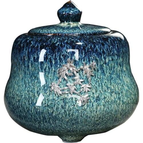 Blue Gradient Glaze Ceramic Funeral Pet Urn for Memorials Small Holds Up to 30 Cubic Inches of Ashes Pet Cremation Urn for Ashes