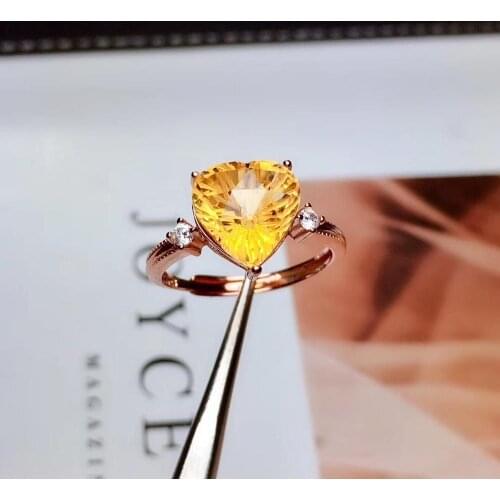 Natural real citrine Ring 925 sterling silver Fine yellow crystal jewelry Handworked jewelry Gem Size 10*10mm