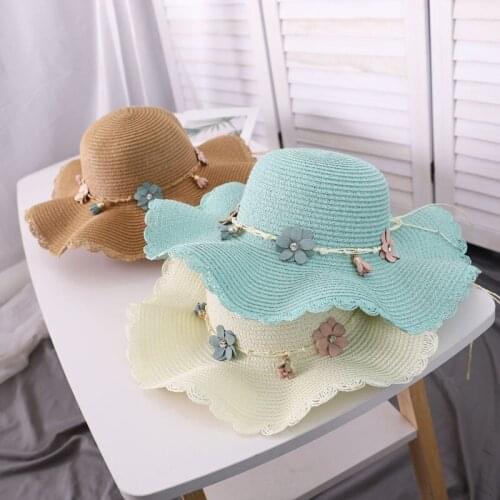 Summer Hat for Kids Sunshade Childrens Panama with Flower Hat Beach Accessories Fashion Travel Princess Lovely Straw Hat Kids