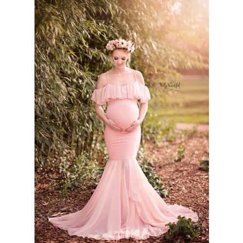 Maxi Photography Props Maternity Dresses for Photo Shoot Shoulderless Pregnancy Dress Clothes Maternity Dresses Long Dress