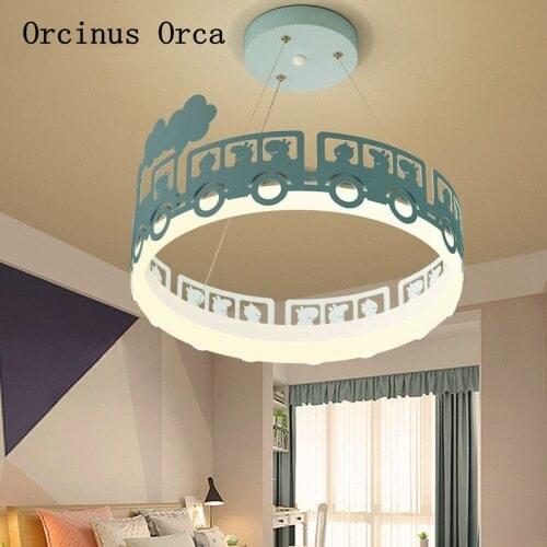 Cartoon creative Blue Train chandelier Boy Girl Bedroom childrens room lamp northern Europe led color Chandelier