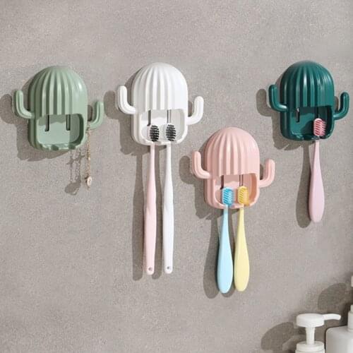 Wall-mounted Electric Toothbrush Holder Cactus Hook Creative Drain Shelf Toothbrush Organizer Bathroom Storage Rack Accessories