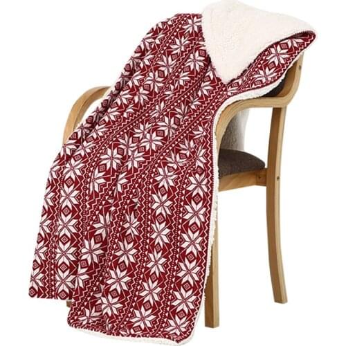 New Warm and Soft snowflake design with Sherpa backing Blanket Knitted Throw