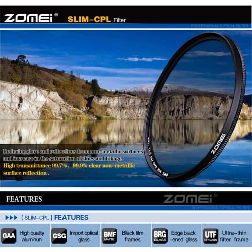 ZOMEI Optical Glass PRO Slim CPL Camera Lens Filter Elimination Reflected Light Polarizer 40.5/49/52/55/58/62/67/72/77/82mm