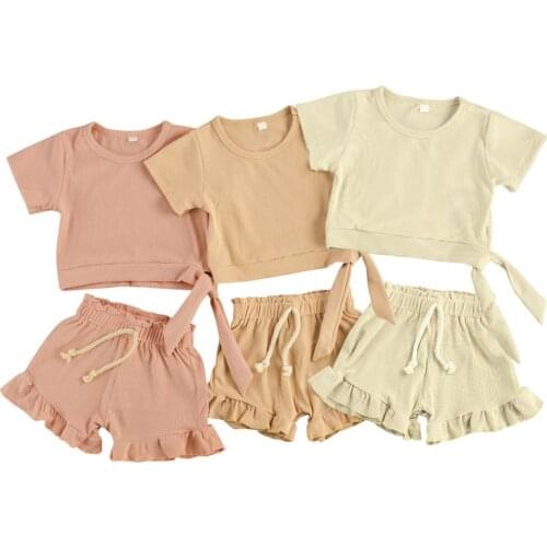 0-3Y Summer Toddler Kids Baby Girls Clothing Casual Children Knitted Short Sleeve T-shirts+Ruffles Shorts Sport Suits Outfits