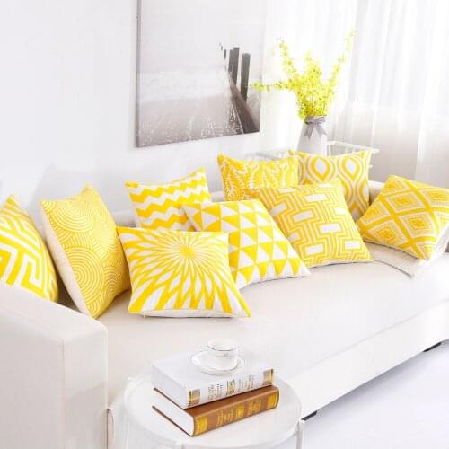 Nordic Style Thick Cushion Cover Yellow Embroidery Geometric Pillow Cover 45cm*45cm Home Office Cushion Cover Car pillows