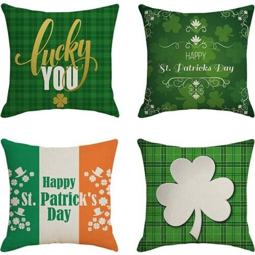 Pillow Case Happy St. Patricks Day Decoration Cushion Cover Spring Green Leaves Decor For Home Decoration Cushions Pillow Cases