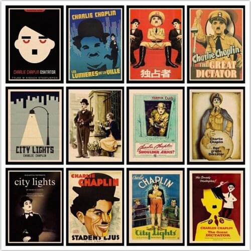 Perfect JL Charles Chaplin City Lights The Great Dictator retro posters kraft wall paper High Quality Painting For HBA73